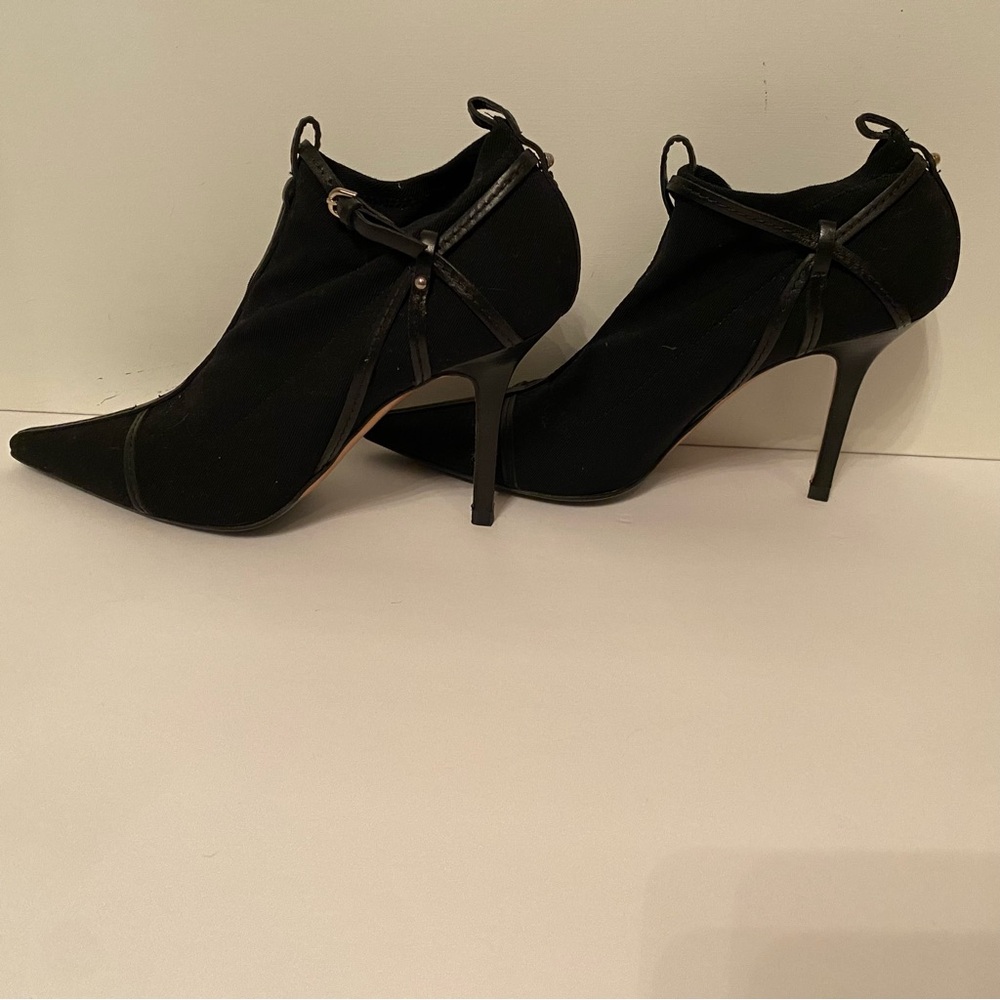 GUCCI HEELS STILETTO SHOES BLACK STRETCH FABRIC LEATHER TRIM BUCKLE 7.5B POINTY - Picture 9 of 15